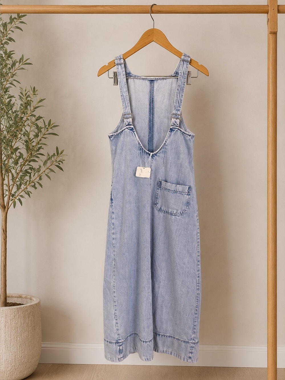 Free People Light Wash Backless Denim Midi Dress - Picture 4 of 4